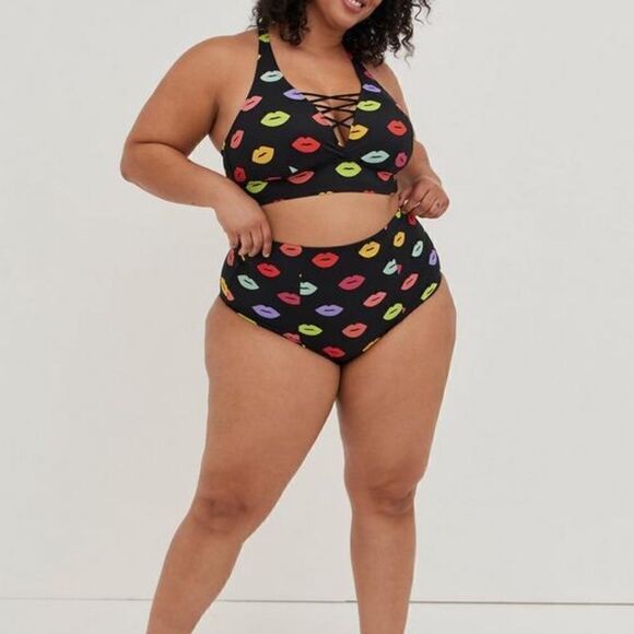 Torrid Lips Pattern High-Rise Strappy Back Swim Bottom 3X - Picture 7 of 11